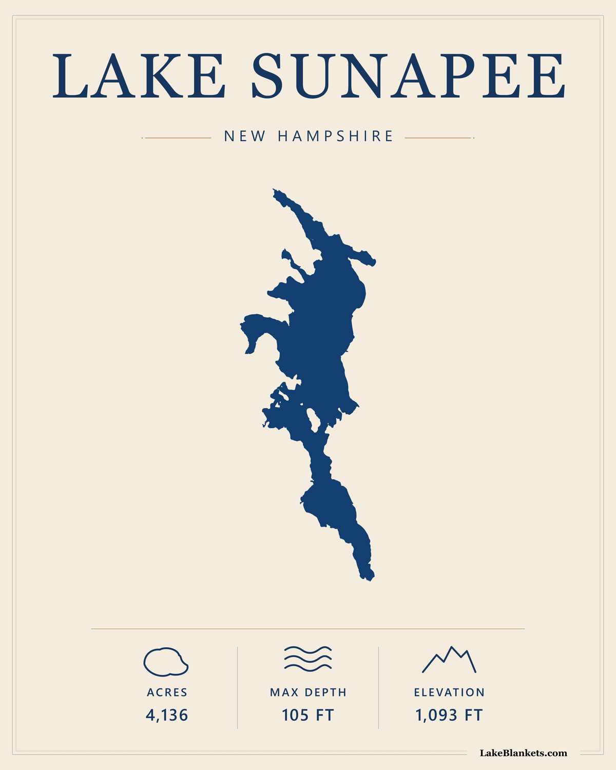 Lake Sunapee New Hampshire Minimalist premium lightweight fleece blanket design