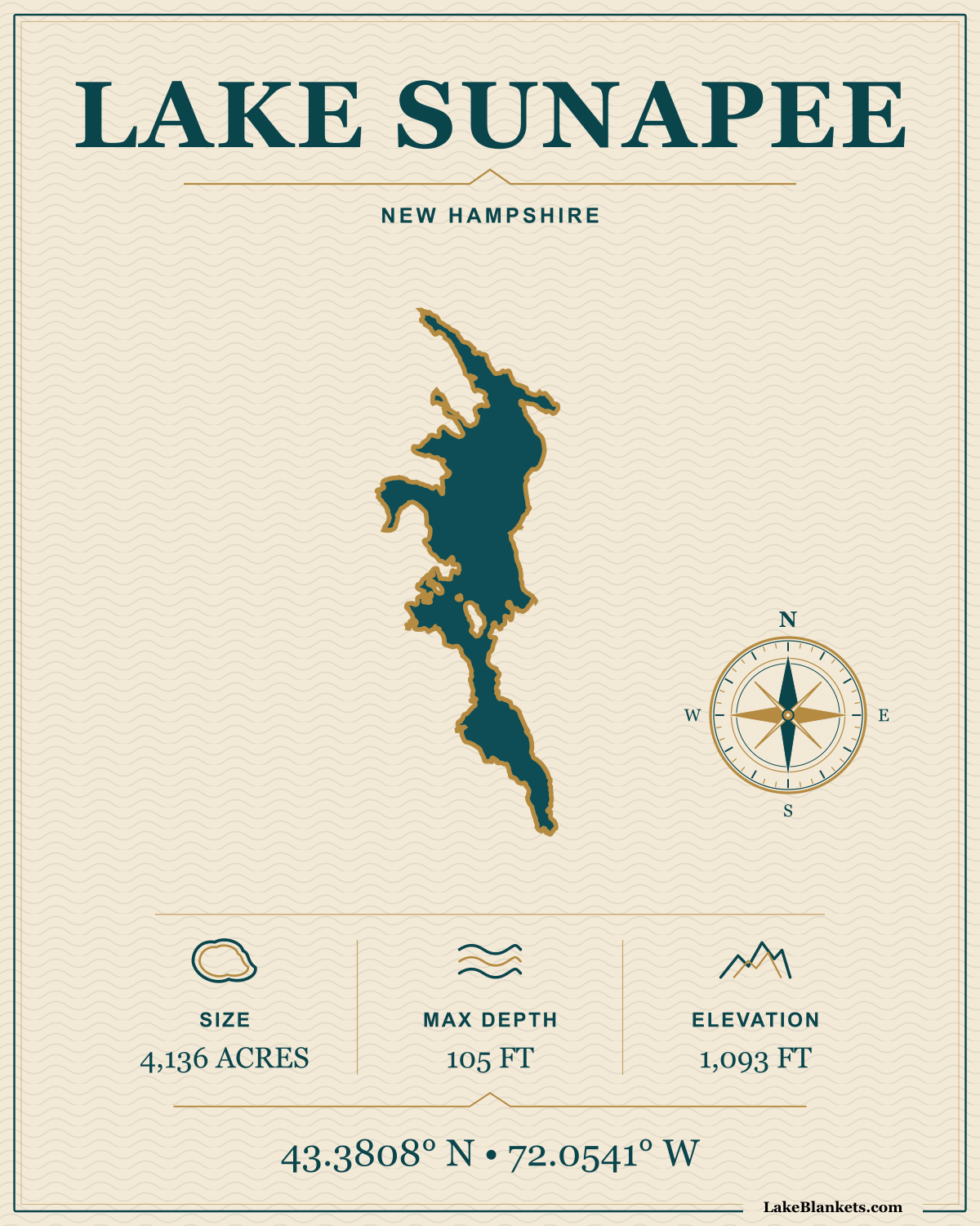 Lake Sunapee New Hampshire Minimalist Navigation premium lightweight fleece blanket design