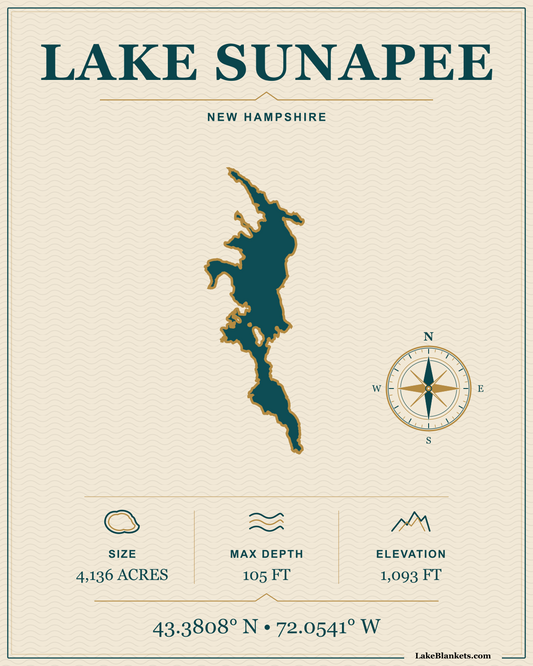 Lake Sunapee New Hampshire Minimalist Navigation premium lightweight fleece blanket design