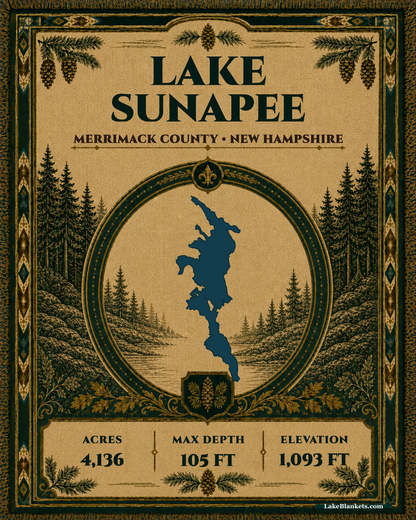Lake Sunapee New Hampshire Woven Heritage tapestry-style woven blanket design
