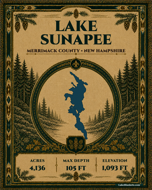 Lake Sunapee New Hampshire Woven Heritage tapestry-style woven blanket design