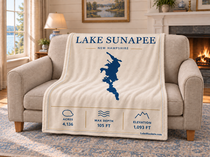 Lake Sunapee Minimalist blanket draped over a couch