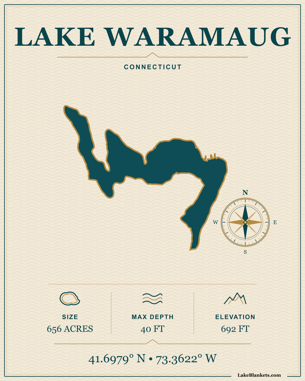 Lake Waramaug Minimalist Navigation Premium Lightweight Fleece blanket design