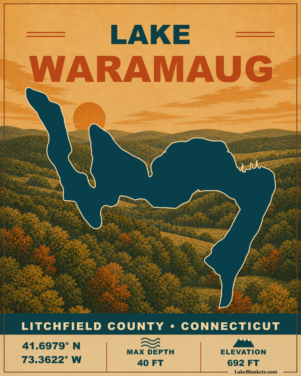 Lake Waramaug Vintage Premium Sherpa Fleece blanket design