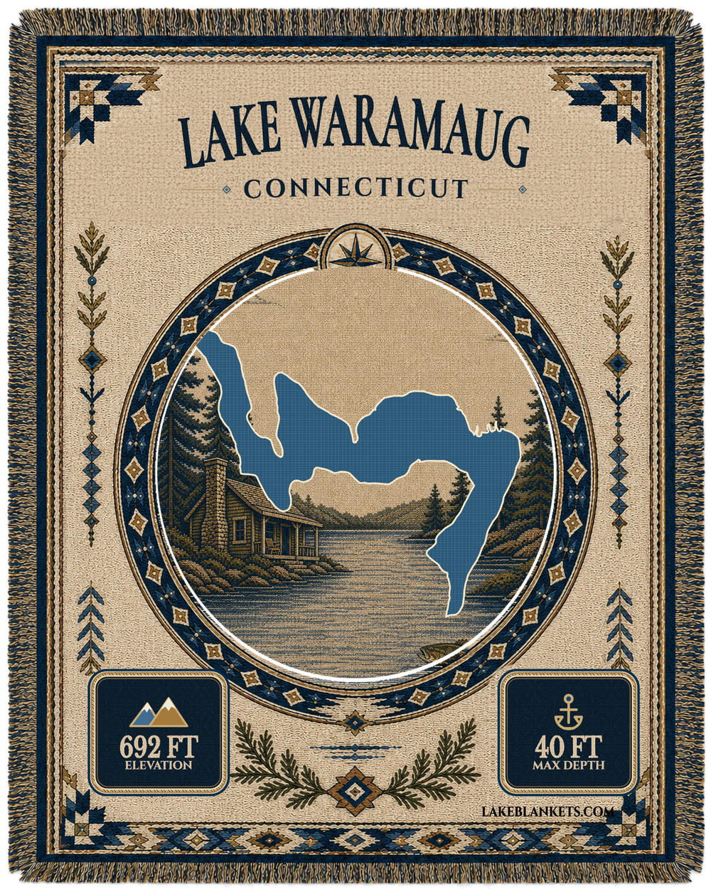 Lake Waramaug Woven Landmark Medallion Woven blanket design