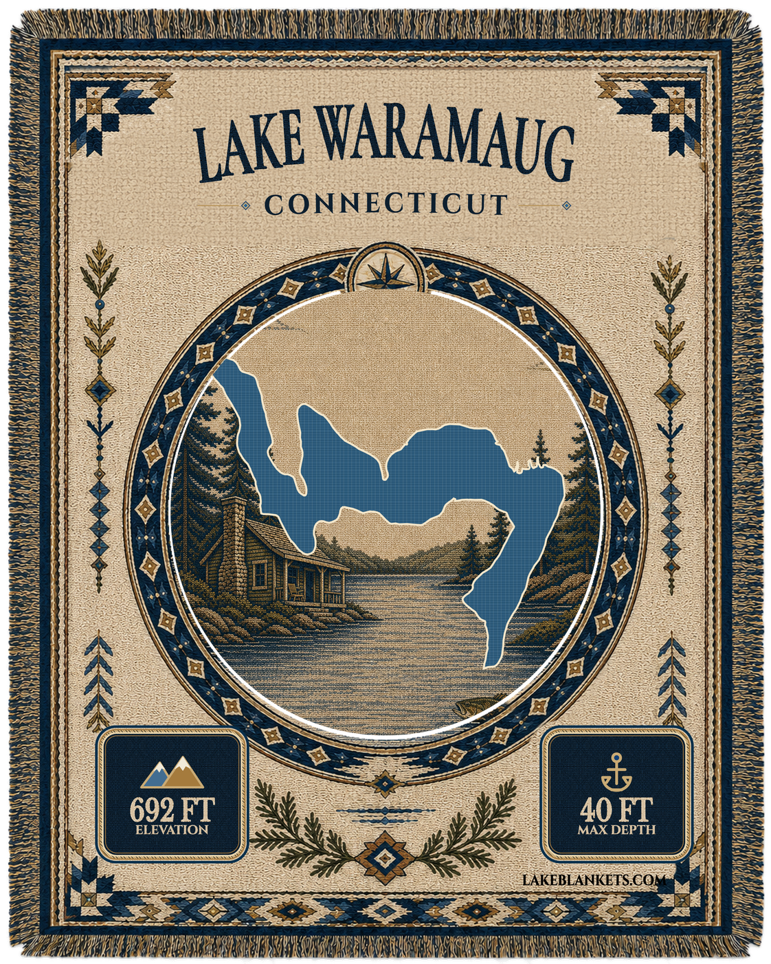 Lake Waramaug Woven Landmark Medallion Woven blanket design