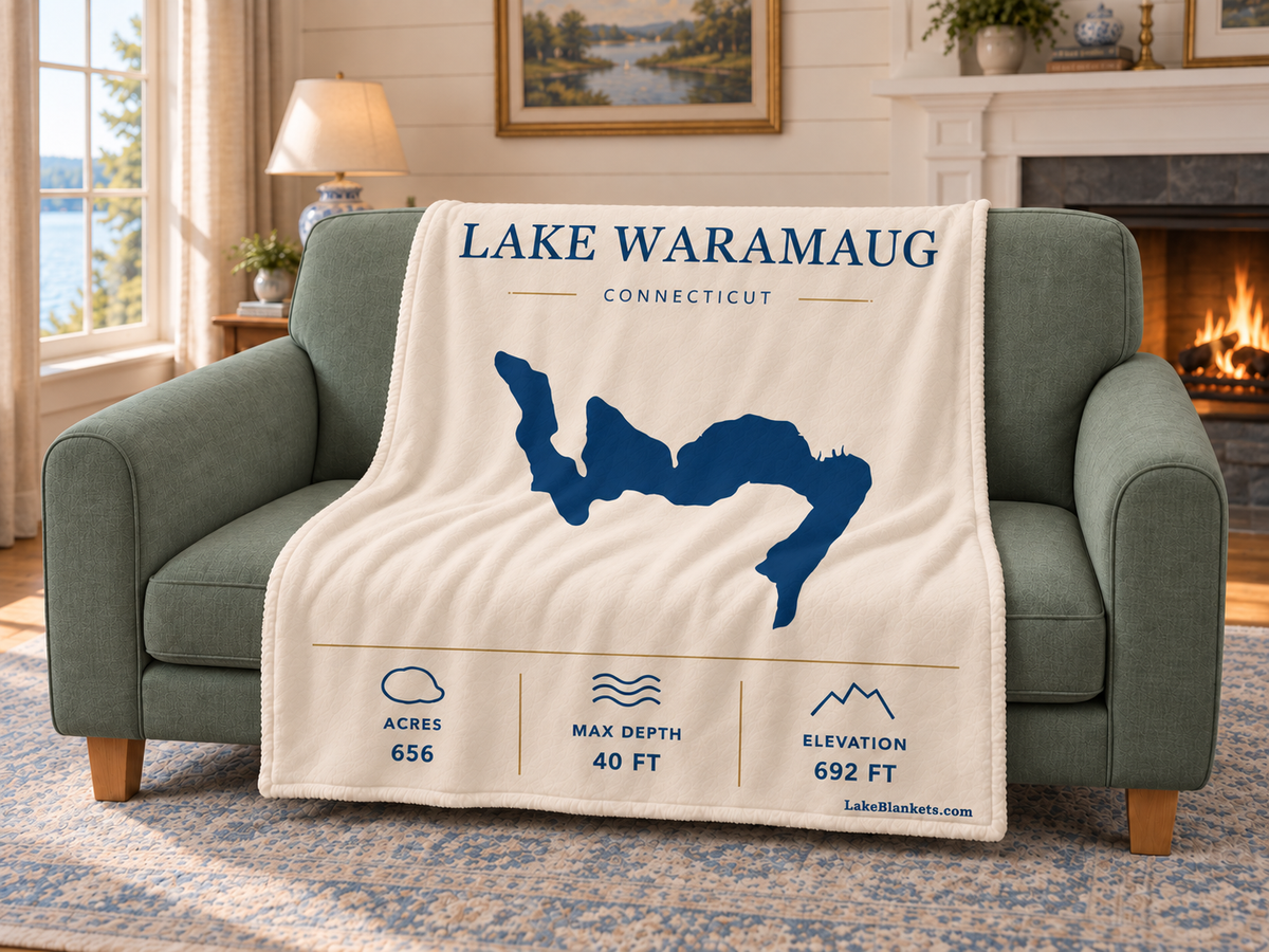 Lake Waramaug Minimalist blanket draped over a couch