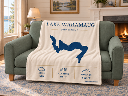 Lake Waramaug Minimalist blanket draped over a couch