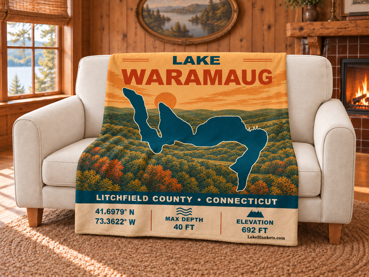 Lake Waramaug Vintage blanket draped over a couch