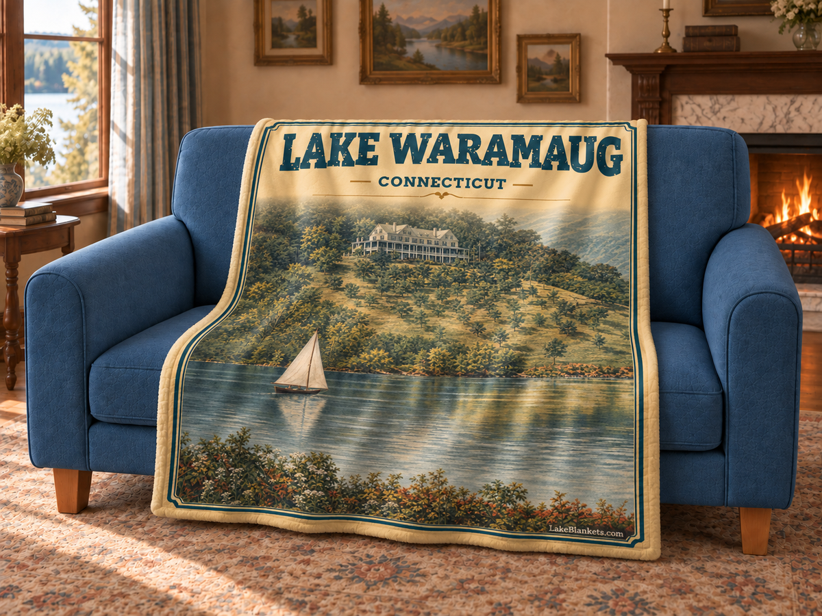 Lake Waramaug Photoesc blanket draped over a couch