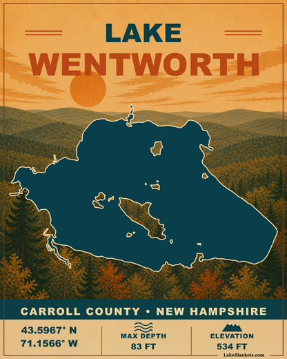 Lake Wentworth New Hampshire Vintage premium Sherpa fleece blanket design