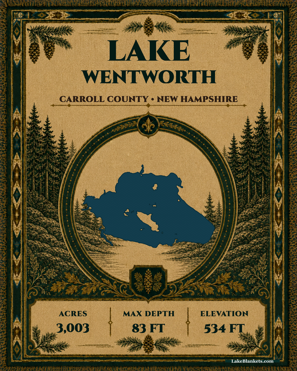 Lake Wentworth New Hampshire Woven Heritage tapestry-style woven blanket design
