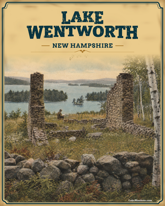 Lake Wentworth New Hampshire Photoesc Sherpa blanket with vintage Governor Wentworth historic-site scene