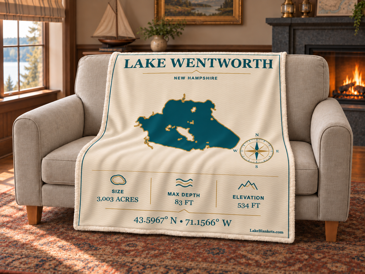 Lake Wentworth Minimalist Navigation blanket draped over a couch