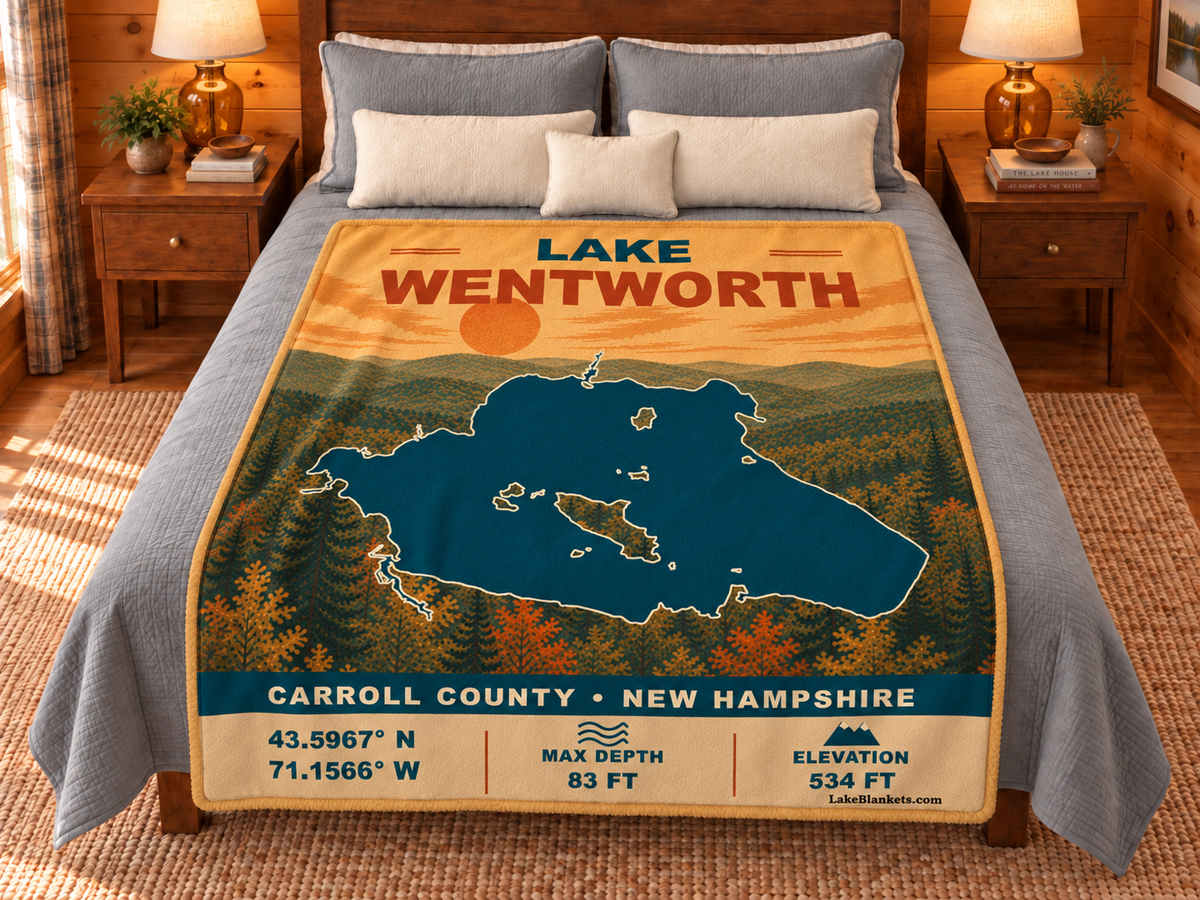 Lake Wentworth Vintage blanket displayed on a bed