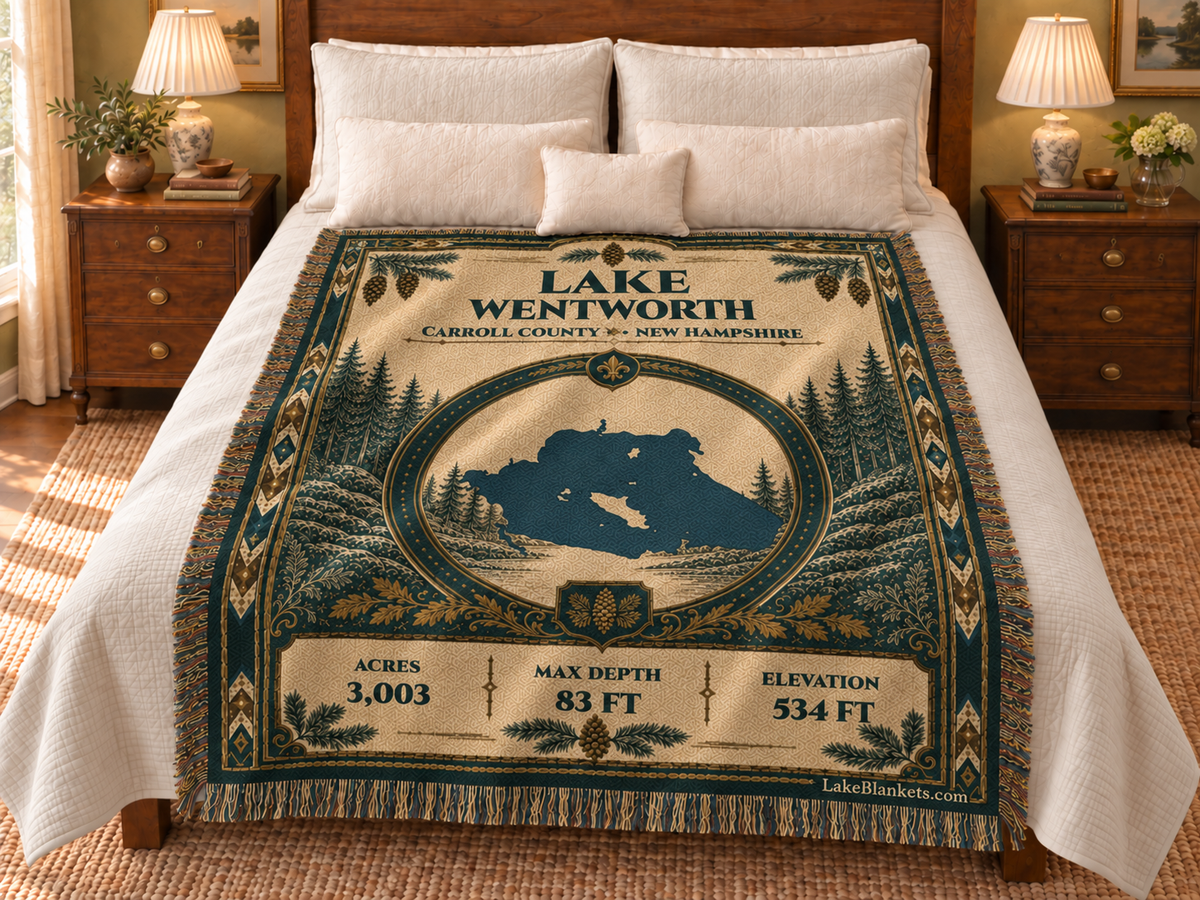 Lake Wentworth Woven Heritage blanket displayed on a bed