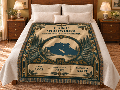 Lake Wentworth Woven Heritage blanket displayed on a bed