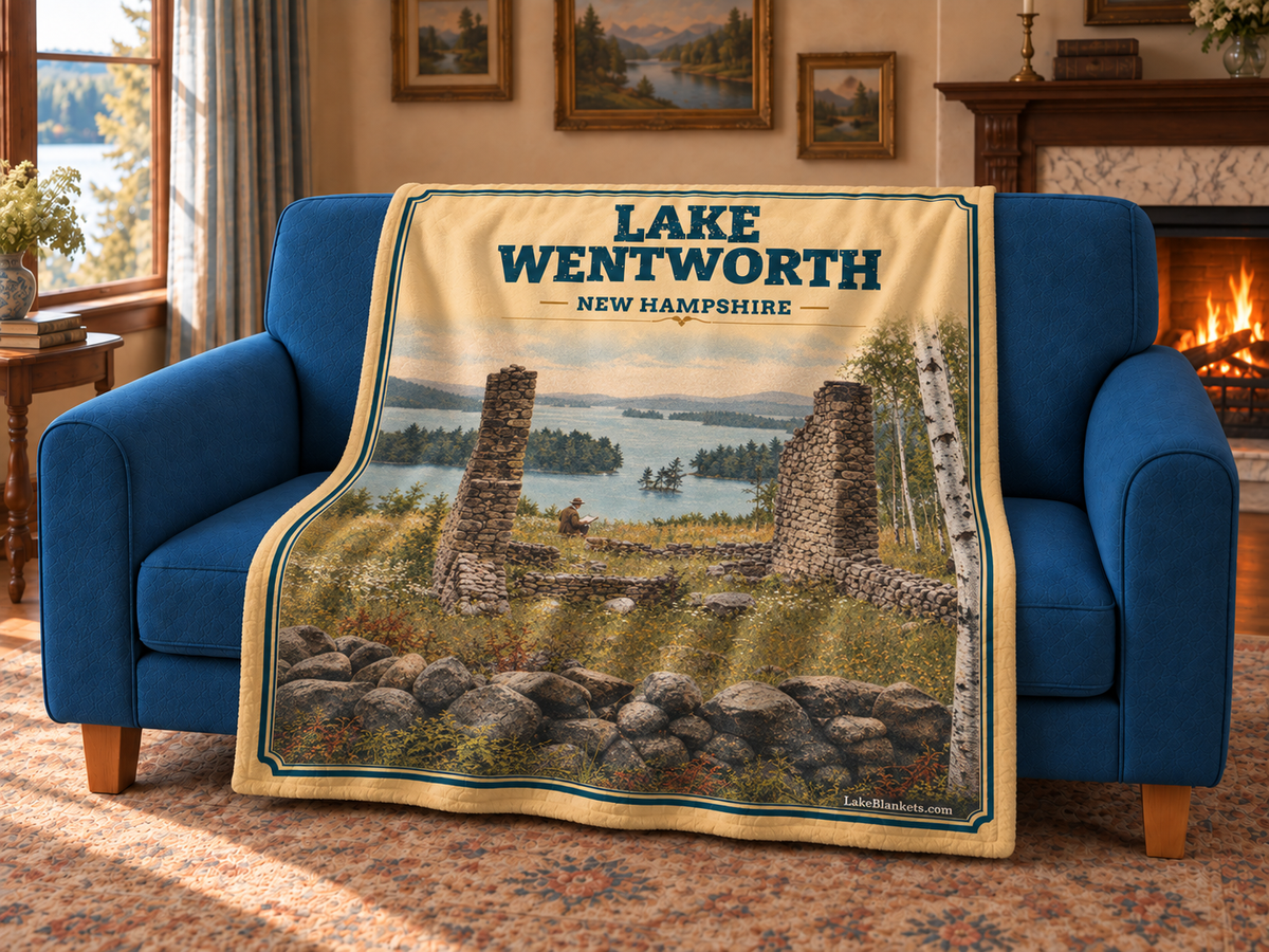 Lake Wentworth Photoesc blanket draped over a couch