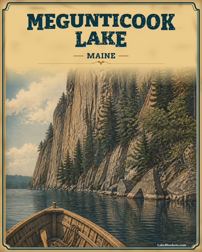 Megunticook Lake Maine Photoesc Sherpa blanket with vintage Maiden's Cliff scene