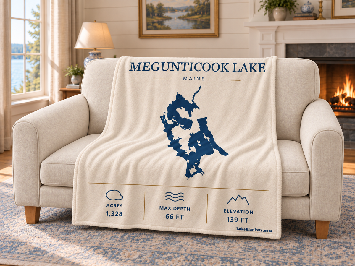 Megunticook Lake Minimalist blanket draped over a couch