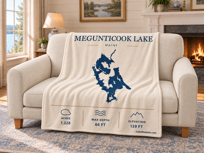 Megunticook Lake Minimalist blanket draped over a couch