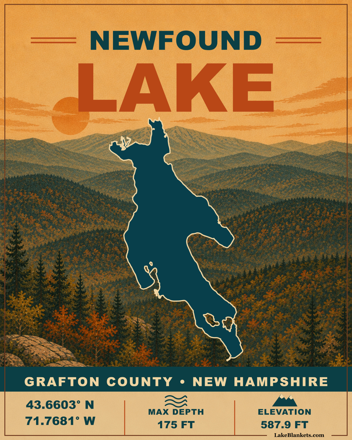 Newfound Lake New Hampshire vintage premium Sherpa fleece blanket design