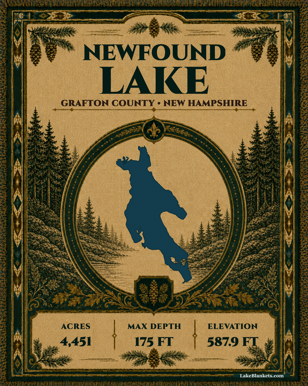 Newfound Lake New Hampshire Woven Heritage tapestry-style woven blanket design
