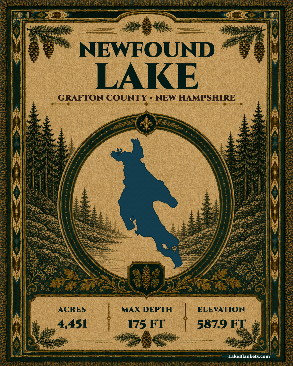 Newfound Lake New Hampshire Woven Heritage tapestry-style woven blanket design