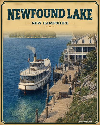 Newfound Lake New Hampshire Photoesc Sherpa blanket with vintage inn and steamer landing scene