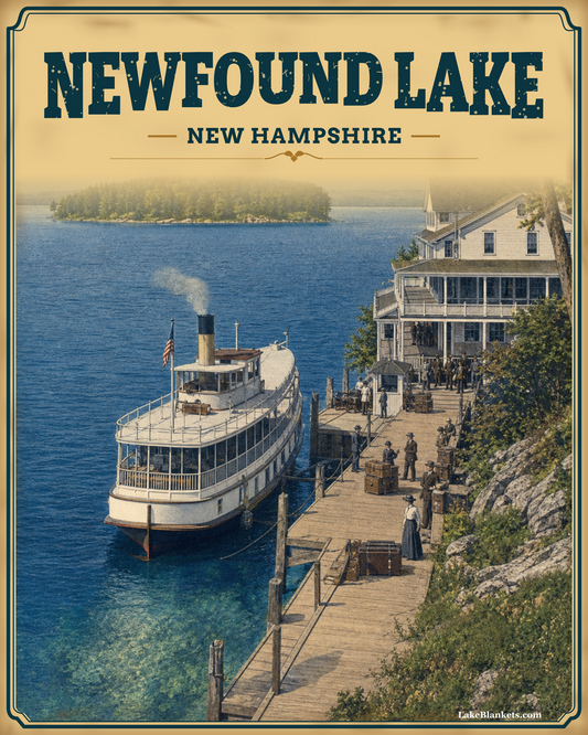 Newfound Lake New Hampshire Photoesc Sherpa blanket with vintage inn and steamer landing scene