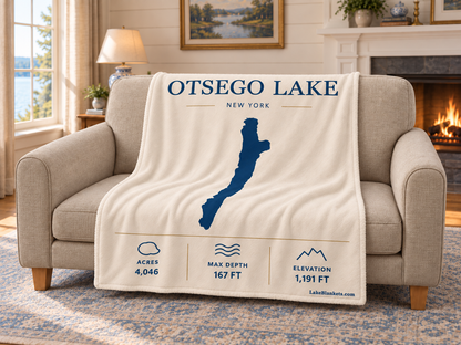 Otsego Lake Minimalist blanket draped over a couch
