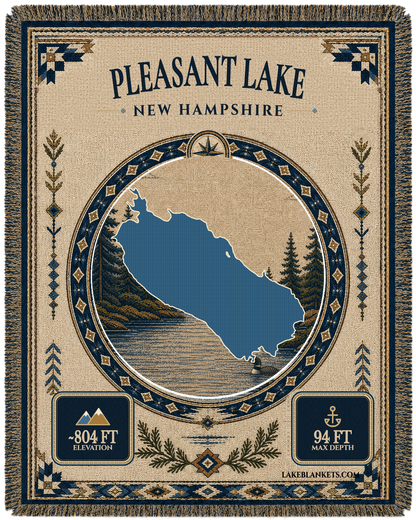 Pleasant Lake New London New Hampshire woven landmark medallion blanket with Mount Kearsarge and loon scene