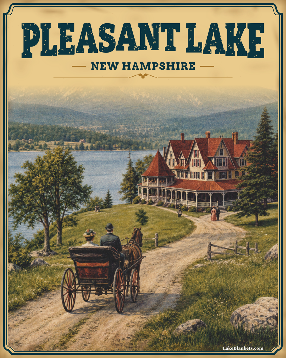Pleasant Lake New London New Hampshire Photoesc Sherpa blanket with vintage inn and carriage scene