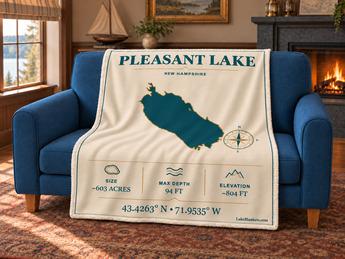 Pleasant Lake (New London) Minimalist Navigation blanket draped over a couch