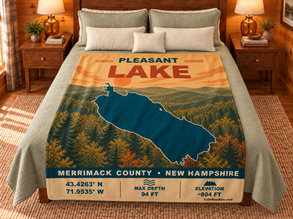 Pleasant Lake (New London) Vintage blanket displayed on a bed