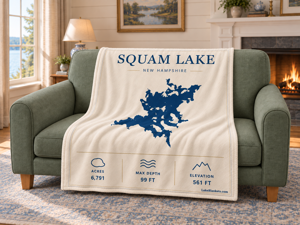 Squam Lake Minimalist blanket draped over a couch
