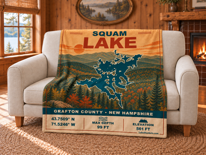 Squam Lake Vintage blanket draped over a couch