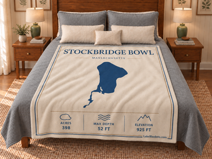 Stockbridge Bowl / Lake Mahkeenac Minimalist blanket displayed on a bed