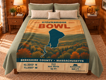 Stockbridge Bowl / Lake Mahkeenac Vintage blanket displayed on a bed