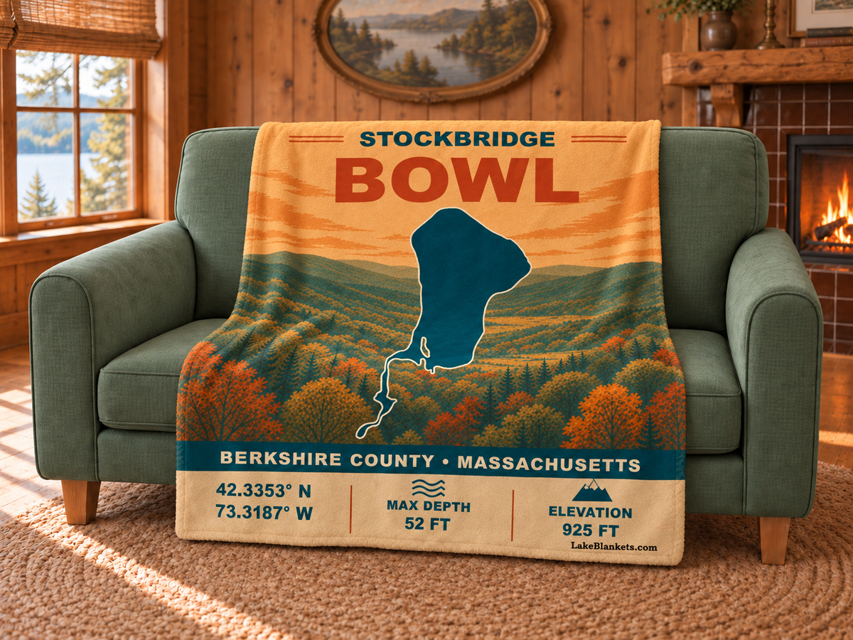 Stockbridge Bowl / Lake Mahkeenac Vintage blanket draped over a couch