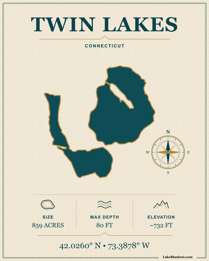 Twin Lakes (Washinee / Washining) Minimalist Navigation Premium Lightweight Fleece blanket design