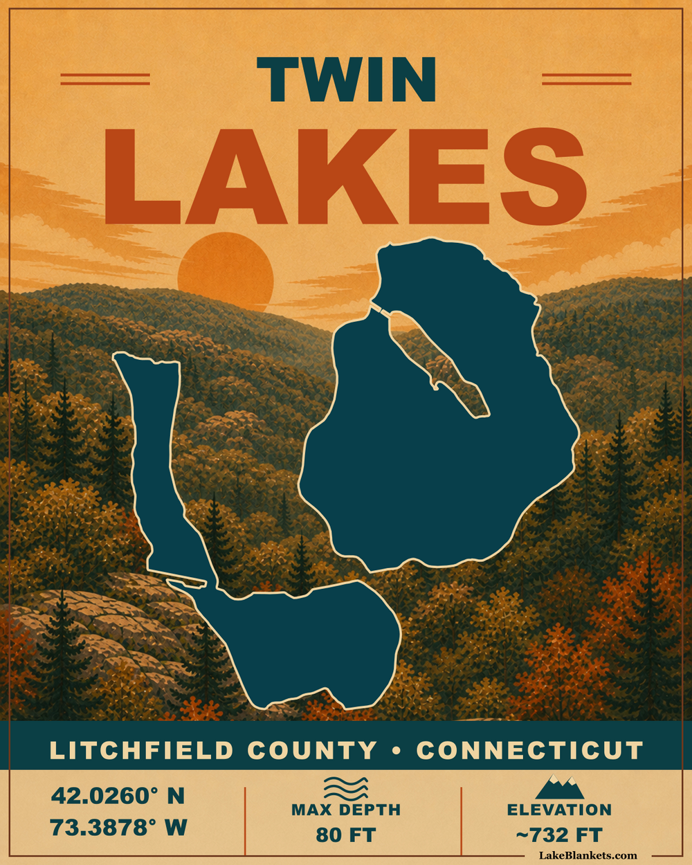 Twin Lakes (Washinee / Washining) Vintage Premium Sherpa Fleece blanket design