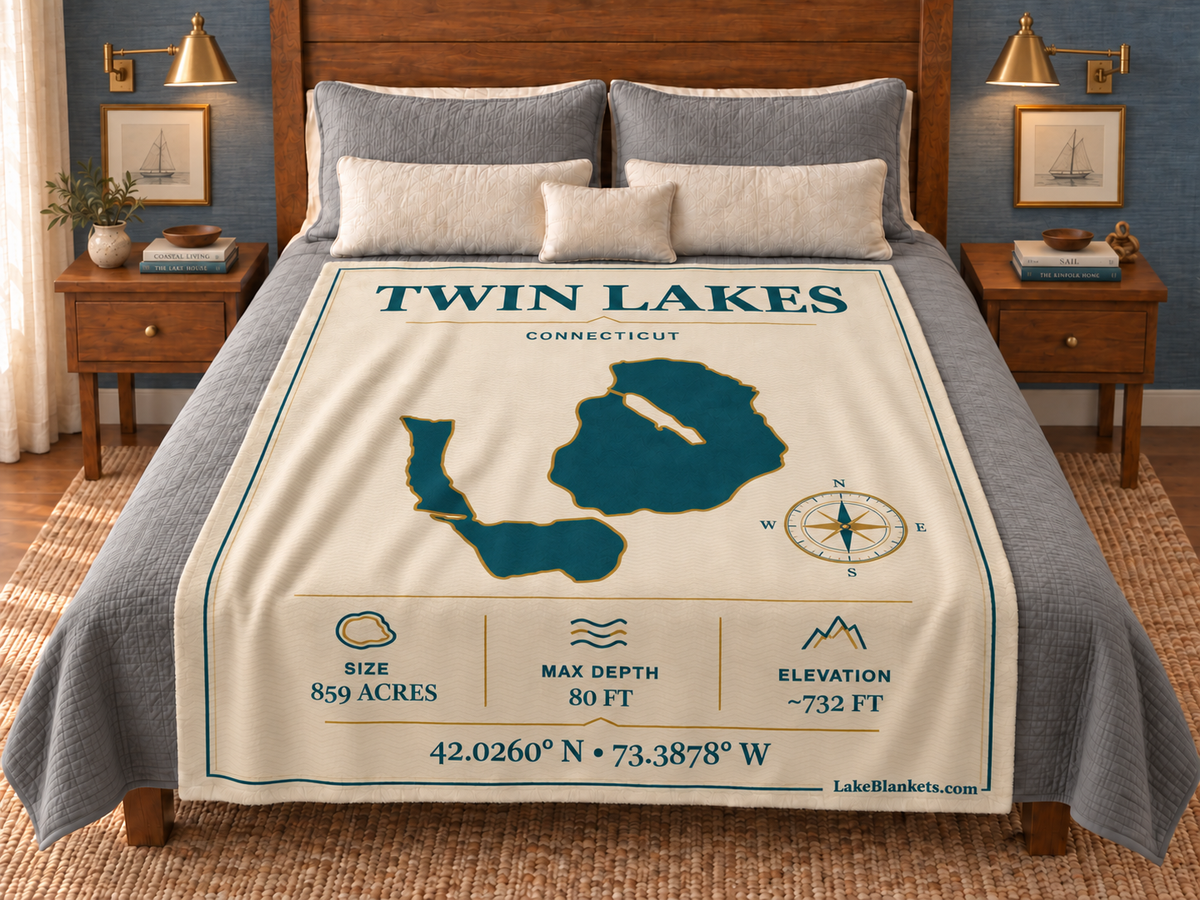 Twin Lakes (Washinee / Washining) Minimalist Navigation blanket displayed on a bed