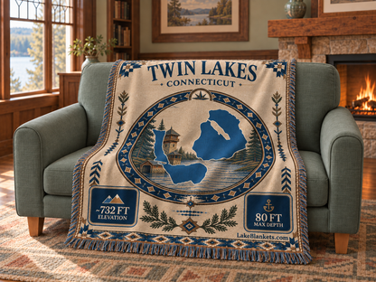 Twin Lakes (Washinee / Washining) Woven Landmark Medallion blanket draped over a couch