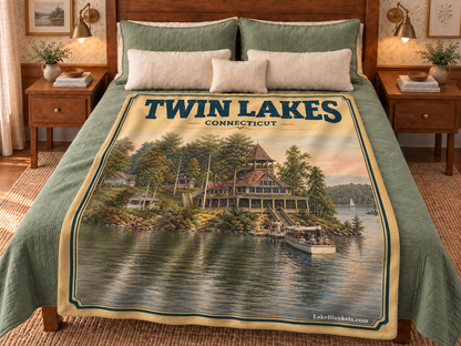 Twin Lakes (Washinee / Washining) Photoesc blanket displayed on a bed