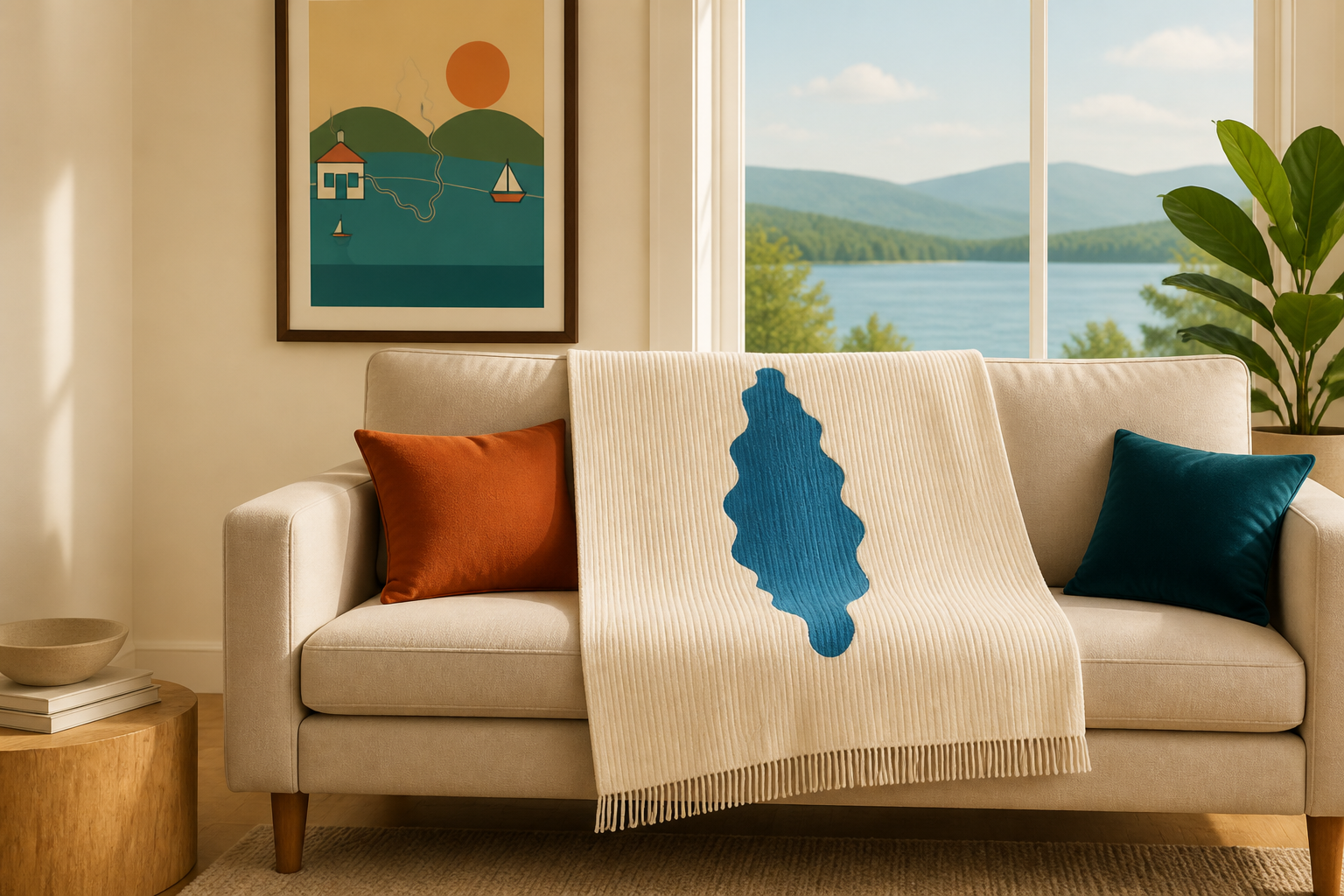 Lake Geneva / Geneva Lake blanket in a warm lakefront room