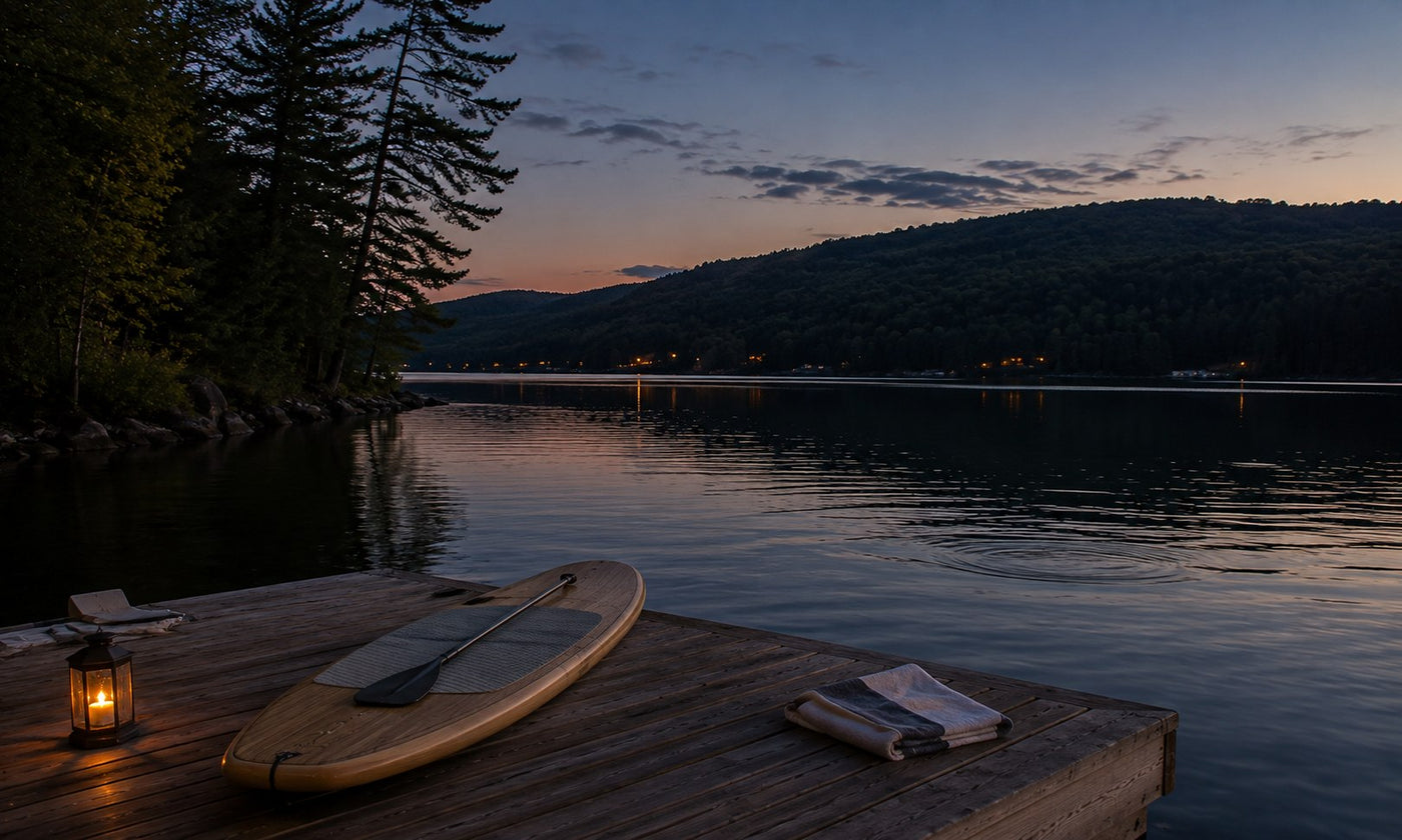 Warm lake-life view inspired by Pleasant Lake (New London)